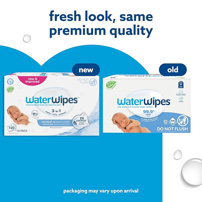 WaterWipes Sensitive+ Newborn & Baby Wipes, 3-In-1 Cleans, 99.9% Water - Image 3