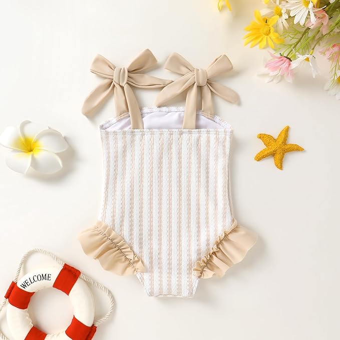 Happy Town Toddler Swimsuit Girl Solid Color Stripe One-Piece Baby Bathing Suits - Image 3