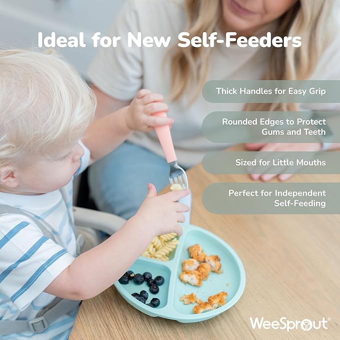 WeeSprout Toddler Utensils, 3 Forks & 3 Spoons, 18/8 Stainless Steel & Food - Image 4