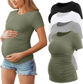 Huukeay 4 Pack Women's Maternity Shirts, Crew Neck Maternity Top Short Sleeve by Huukeay