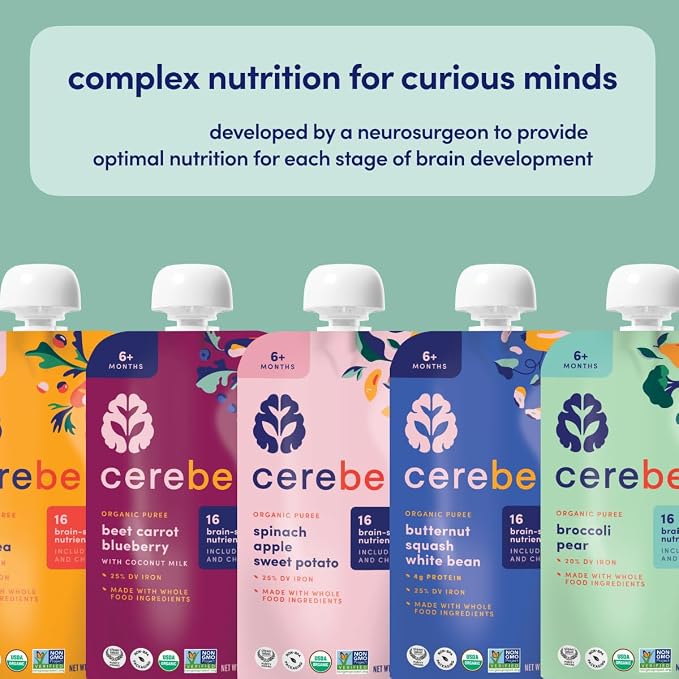 Cerebelly Organic Baby Food Pouches, Broccoli Pear Purees, 16 Nutrients - Image 6