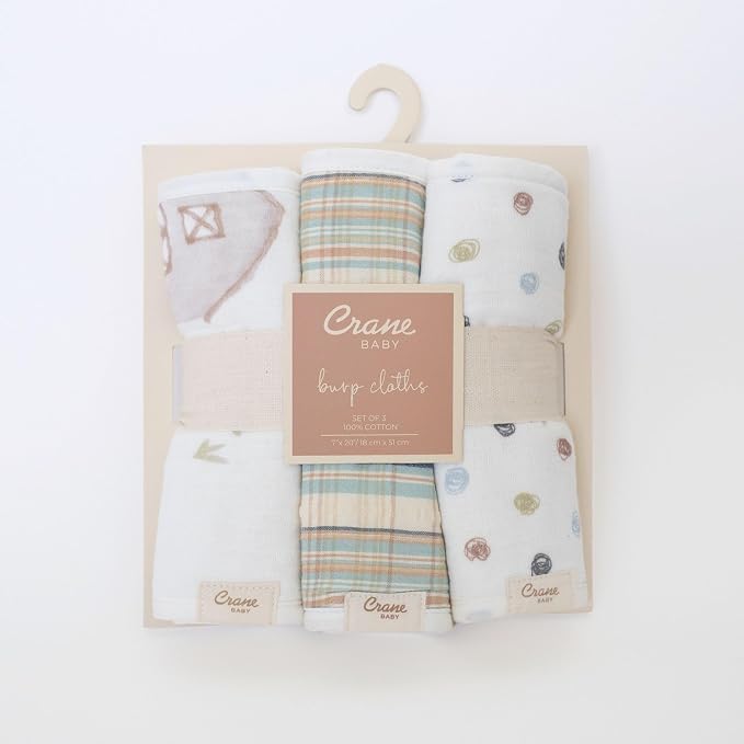 Crane Baby Burp Cloths Set, 3-pc. Charlie Farmhouse Tractor Collection - Image 7