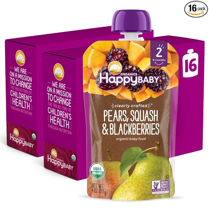 Happy Baby Organics Stage 2 Baby Food Pouches, Gluten Free, Vegan & Healthy by HappyBaby