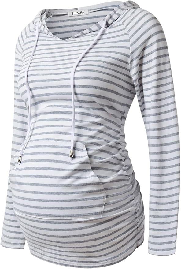 GINKANA Maternity Hoodie Long Sleeves Shirts Casual Maternity Top Pregnancy by GINKANA