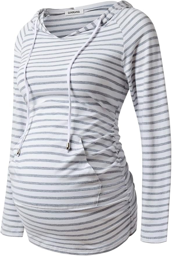 GINKANA Maternity Hoodie Long Sleeves Shirts Casual Maternity Top Pregnancy by GINKANA