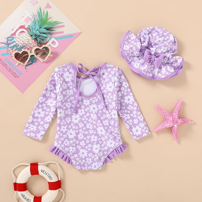YOUNGER TREE Infant Baby Girls Swimsuit Long Sleeve Swimsuits One Piece - Image 3
