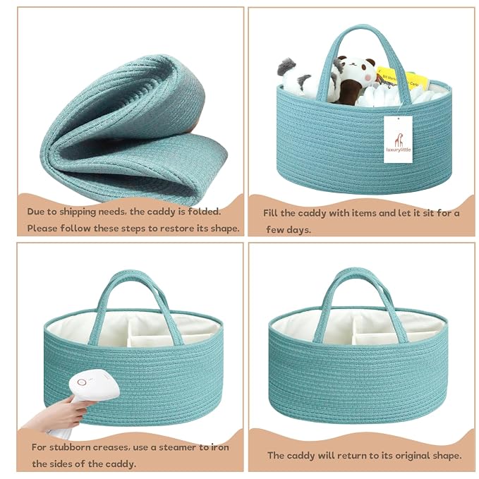 Baby Diaper Caddy Organizer, Extra Large Cotton Rope Nursery Diaper Basket - Image 6