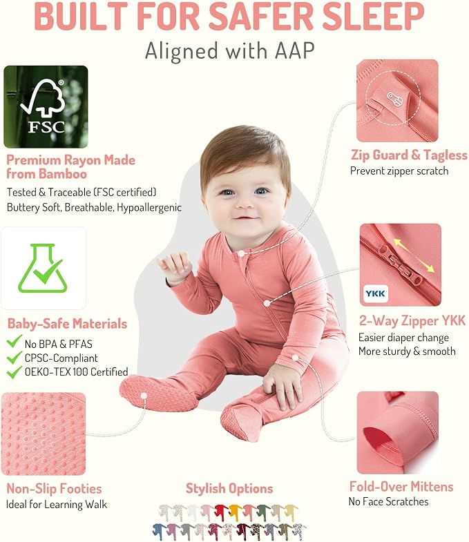 HAPIU Rayon from Bamboo Baby Footed Pajamas, 2 Way Zipper YKK, Footie - Image 2