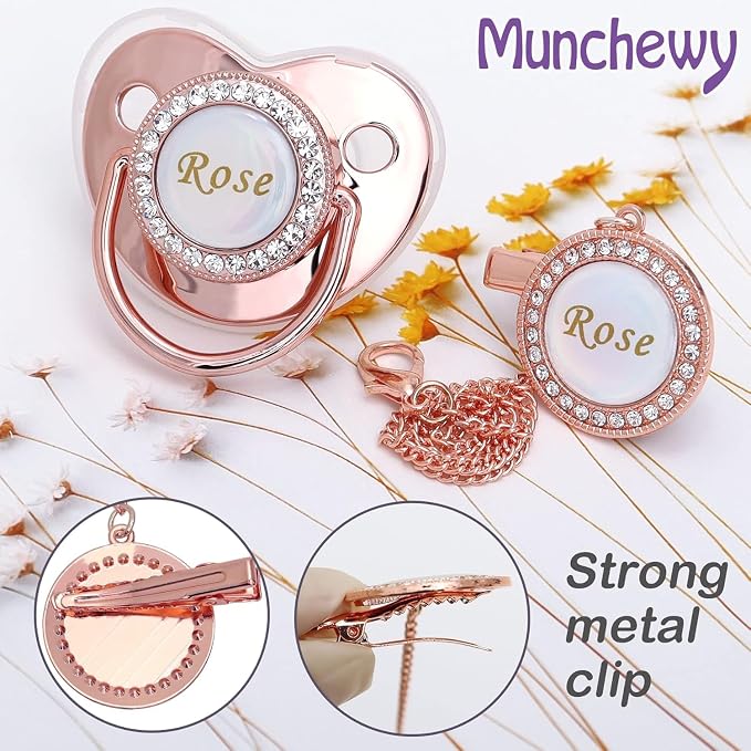Custom Pacifier with Name, Bling Personalized Pacifier Clip Set with Gift Box - Image 5