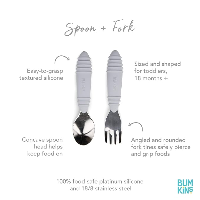 Bumkins Toddler Utensils, Kids Size Fork and Spoon Set, Silicone and - Image 2