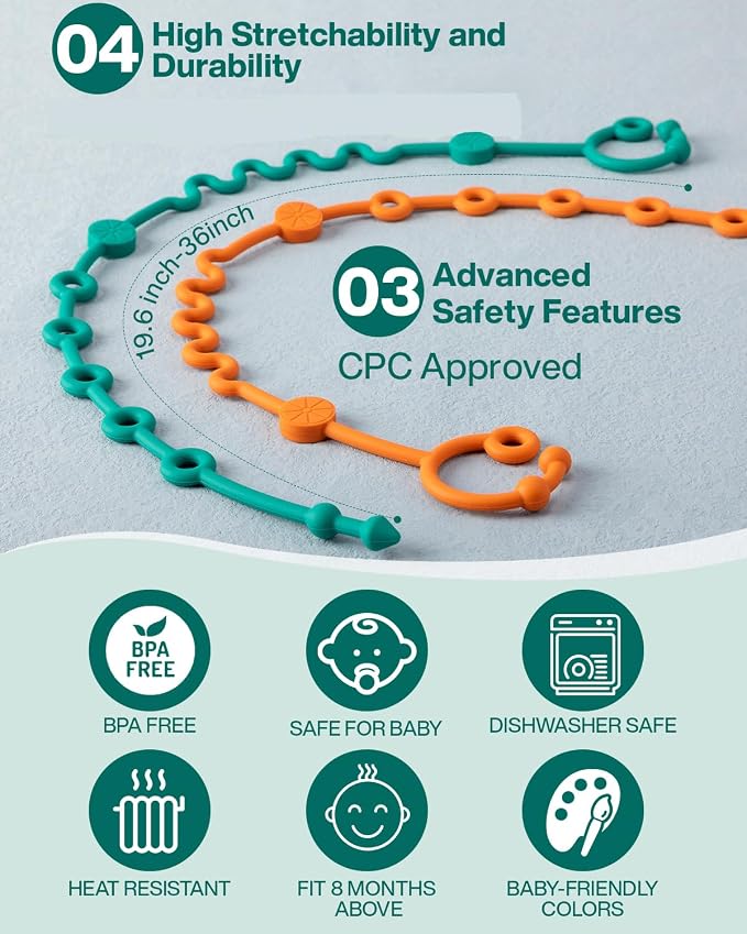 Toy Straps for Baby, Silicone Baby Tether Pacifier Clip, No Throw Baby Travel - Image 3