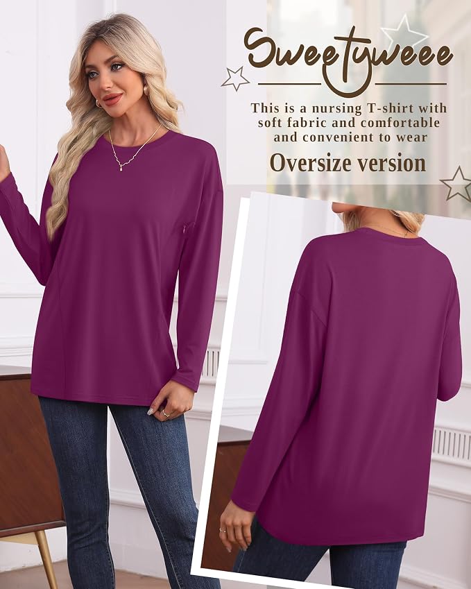 3 Pack Women's Nursing Breastfeeding Tops, Long Sleeve Maternity Shirts - Image 5