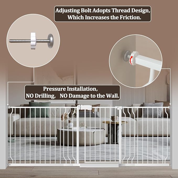 WAOWAO Baby Gate 100-109.41" Extra Wide Pressure Mounted Walk Through Swing - Image 3