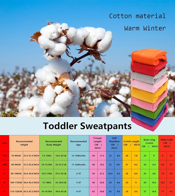 CuteOn Unisex Toddler Jogger Pants Kids Cotton Elastic Waist Winter Baby - Image 2
