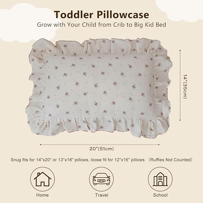 BuLuTu Toddler Pillowcase Cotton Muslin Kids Pillow Cases - Image 2