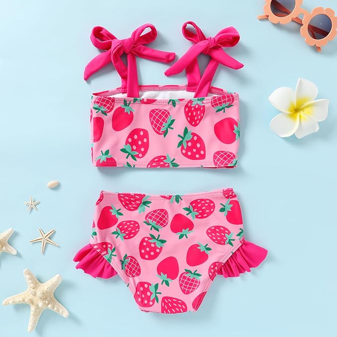 YOUNGER TREE Toddler Girls Two Pieces Swimsuit Color Block Stripe Swimwear - Image 3