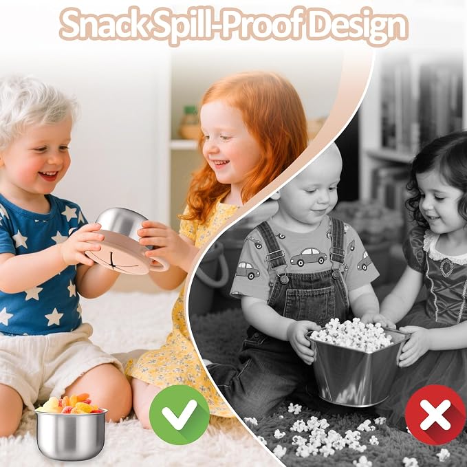 BUSOHA 2 Pack Stainless Steel Toddler Snack Cups - 9 OZ Spill-Proof Baby Snack - Image 5