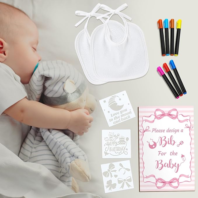 Newwiee 55 Pcs White Bibs for Baby Decorating Design a Bib Decorate Plain - Image 5