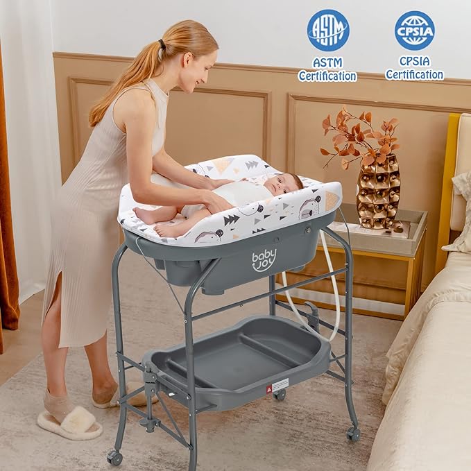 BABY JOY Baby Bathtub with Changing Table, Foldable Infant Diaper Changing - Image 8