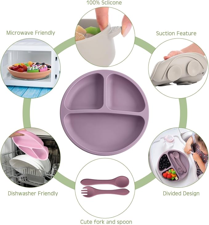 Dandat 24 Pcs Silicone Baby Feeding Set, 6 Baby Toddler Suction Bowls 6 Divided - Image 5