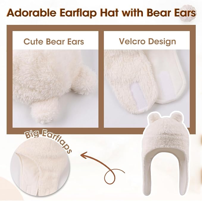 Bear Baby Winter Hat Toddler Earflap Beanie Unisex Infant Snow Cap Warm Fleece - Image 4