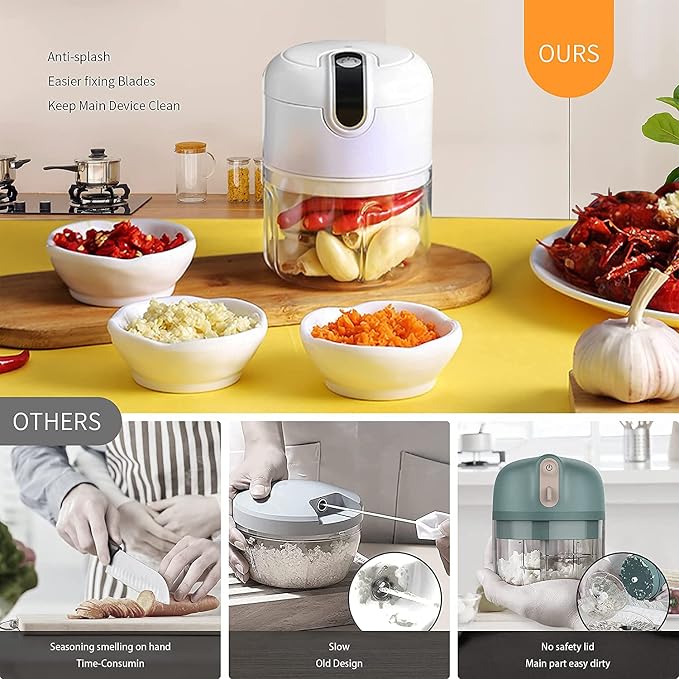 Electric Mini Garlic Chopper, Food Processor, Portable Cordless Garlic Mincer - Image 4