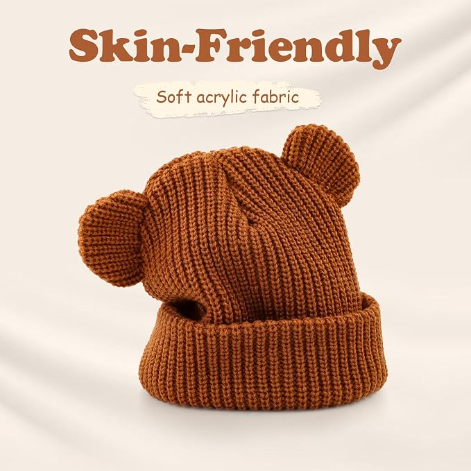 Toddler Boy Winter Hat Baby Knit Beanie Girl Warm Hats Kid Bear Ear Beanies - Image 2