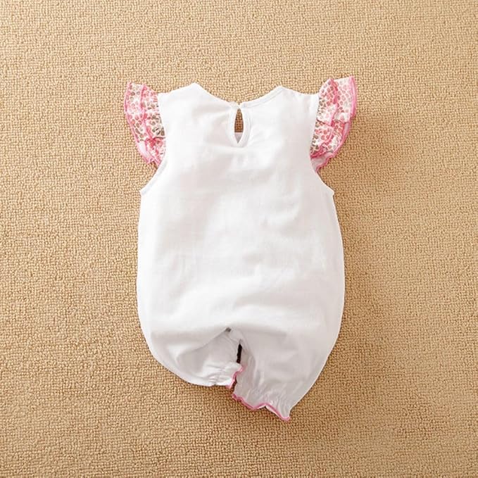 Cute Giraffe + Zebra With Floral Print Long Sleeve Baby Girl Clothes White - Image 3