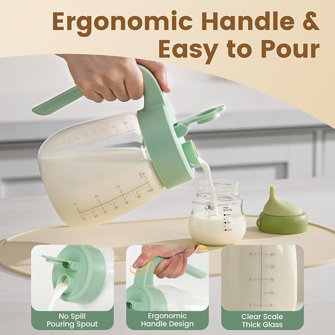 Breast Milk Pitcher Glass Resistant to Heat and Cold, 32 oz Leak-Proof Formula - Image 6