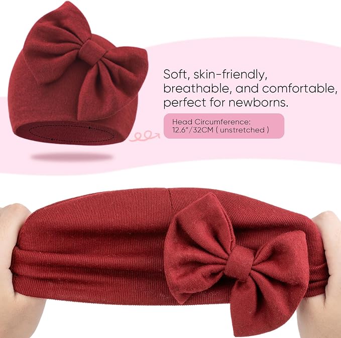 BQUBO Newborn Baby Hats Mittens Set Hospital Hat Beanie Infant Bow Hats Baby - Image 7