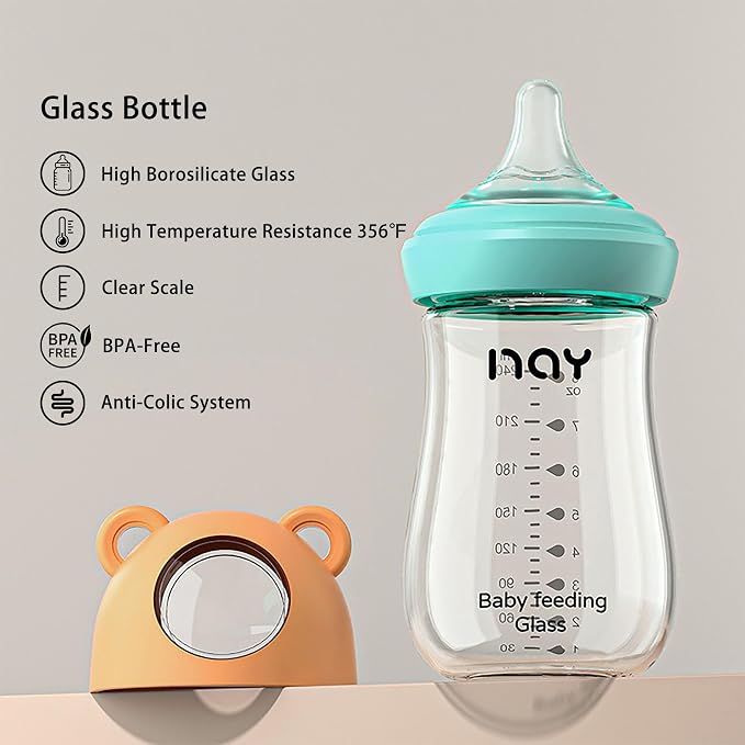 Natural Glass Baby Bottle for Breastfeeding Babies, 8oz Anti-Colic Baby Bottle - Image 7