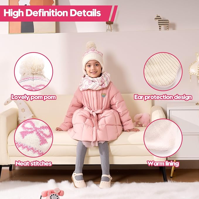 Moon Kitty Baby Girls Earflaps Knit Hats Infant Baby Beanies6-12Months - Image 3