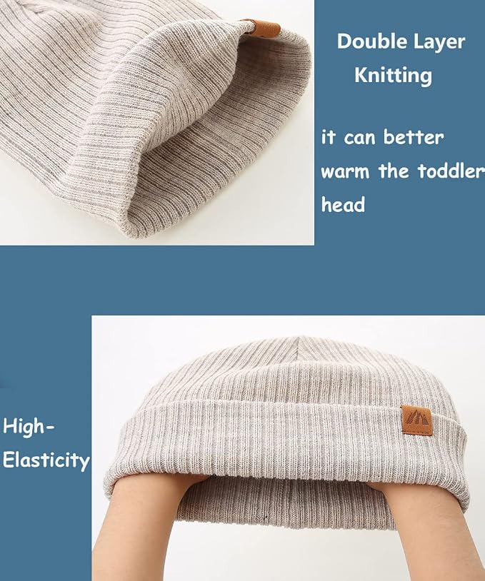 Moon Kitty 2PCS Baby Beanie Soft Toddler Beanie Warm Knitted Infant Winter Hats - Image 5