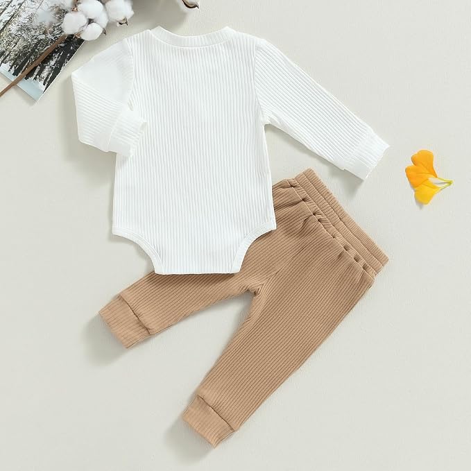 Newborn Baby Boy Girl Clothes Ribbed Knitted Long Sleeve Romper Pants Solid - Image 7