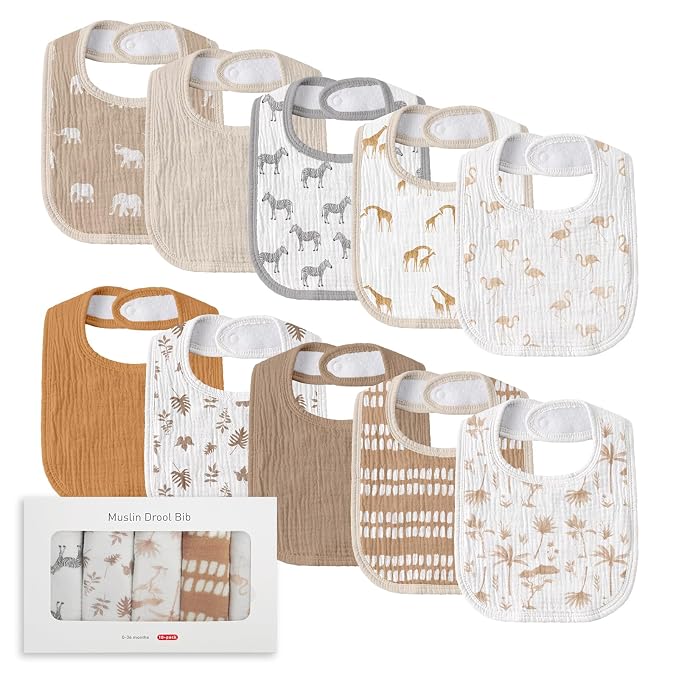 Muslin Baby Drool Bibs for Unisex Boys Girls, 10 Pack Soft Cotton Baby Bib for by LYRICHOMBABY