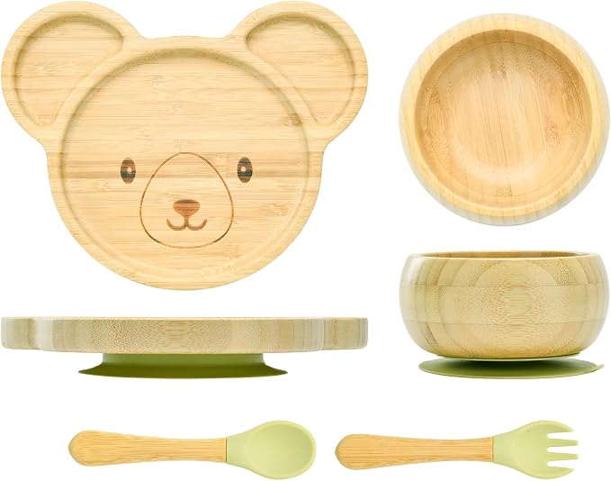 Bamboo Suction Plates Bowls Setfor Baby Toddler Divided Platter Food bowl by ImaginationJunction