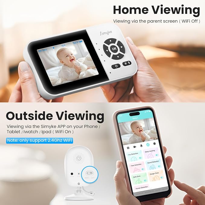 Smart Baby Monitor with 2 Cameras and Audio, Long Range, Night Vision, - Image 3