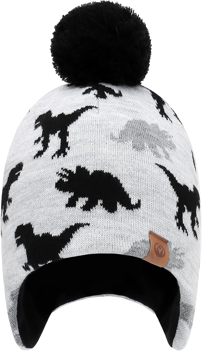 Duoyeree Kids Beanie Hat for Boys Girls Pom-pom Kint Hats Cozy Lining Winter - Image 2