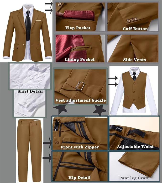 Boys Suit Set Slim Fit Kids Formal Suits Toddler Tuxedo Wedding Prom Classic - Image 4