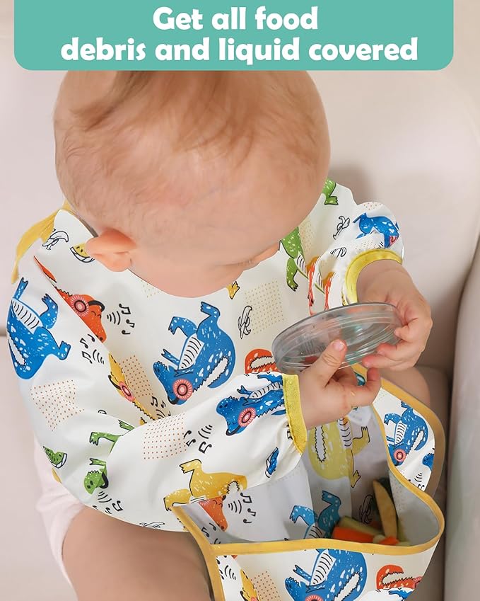 Lictin 3 Packs Baby Bibs for Boy or Girl, Cute Long Sleeve Bib, Waterproof Bibs - Image 7