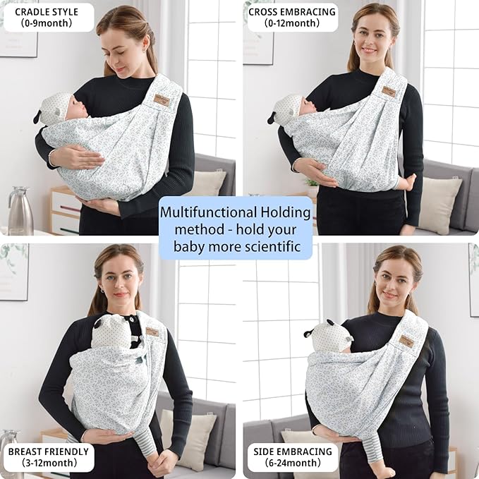 Baby Sling Carrier Newborn, Adjustable Easy Wearing Baby Nursing Warp Sling - Image 4