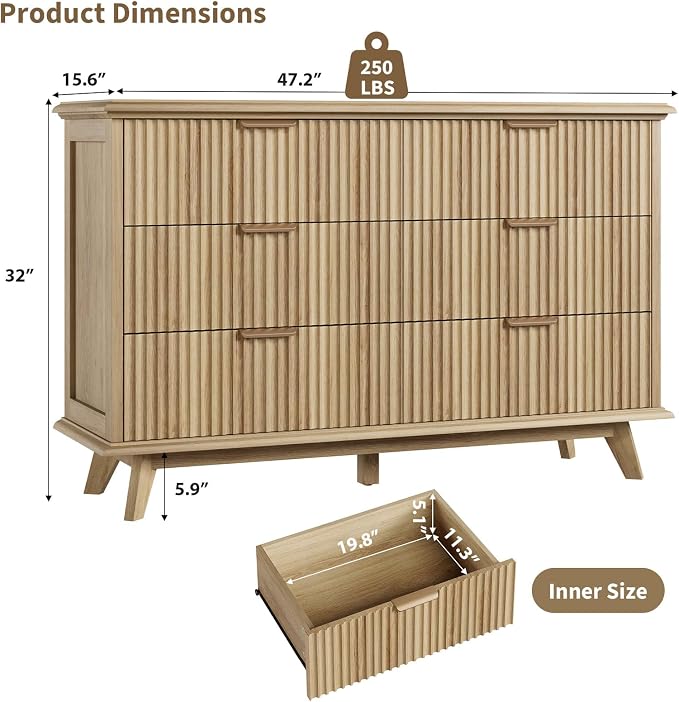 QUW Fluted Dresser for Bedroom - Image 3