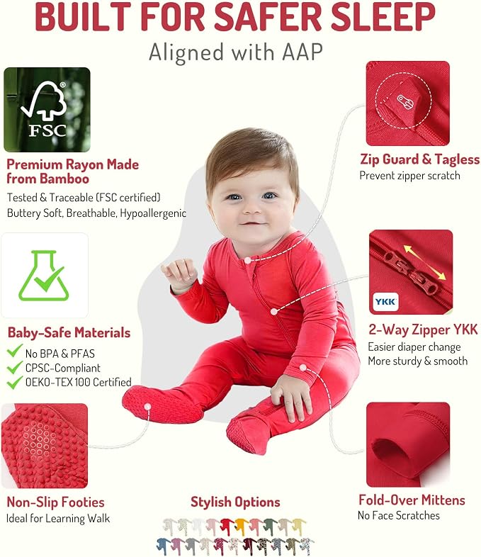 HAPIU Rayon from Bamboo Baby Footed Pajamas, 2 Way Zipper YKK, Footie - Image 2