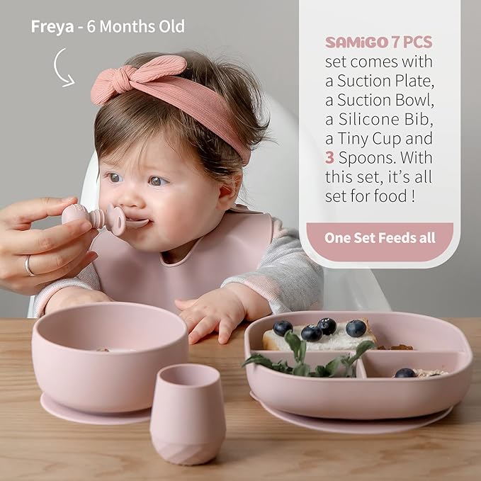 SAMiGO Silicone Baby Feeding Set, Baby Led Weaning Supplies, Suction Bowl Plate - Image 2