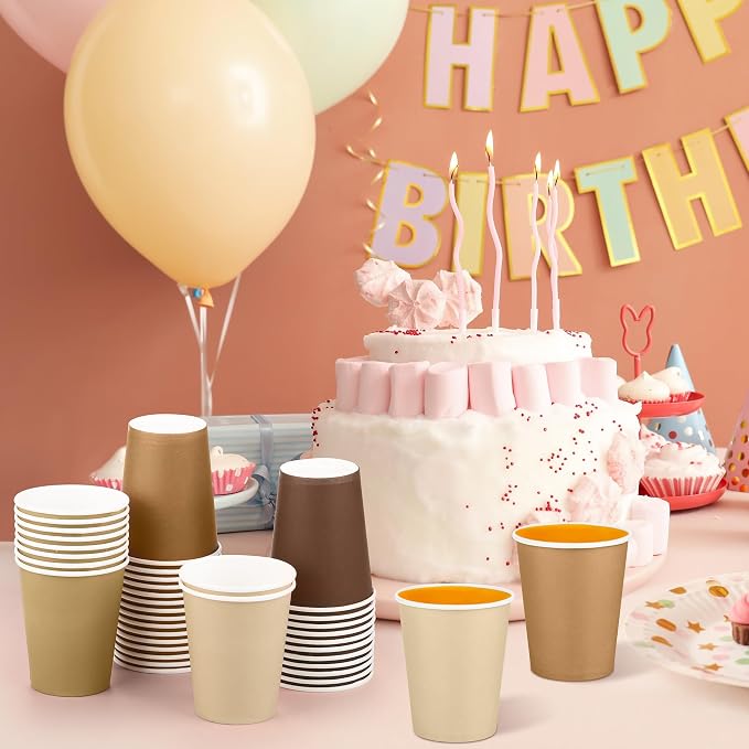 URATOT 60 Pieces 9 Ounce Brown Paper Cups Gradient Color Disposable Coffee Cups - Image 6