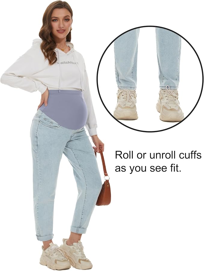 POSHGLAM Women's Maternity Jeans Over Belly Comfy Stretch 28'' Boyfriend Jeans - Image 3