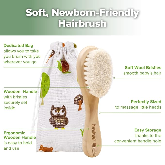 haakaa Wooden Baby Hair Brush for Newborns and Toddlers Baby Brush Natural Soft - Image 5