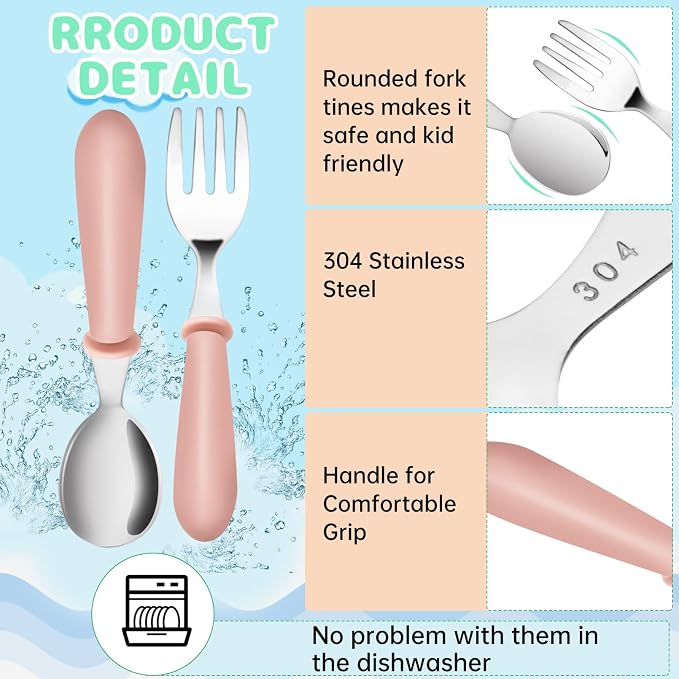 12PCS Toddler Forks & Spoons, Stainless Steel Baby Utensils, Kids Silverware - Image 3