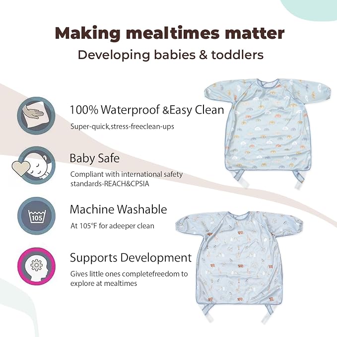 Happy Flute Long Sleeve Baby Bib-Mess Proof Baby Feeding Bibs - Image 4
