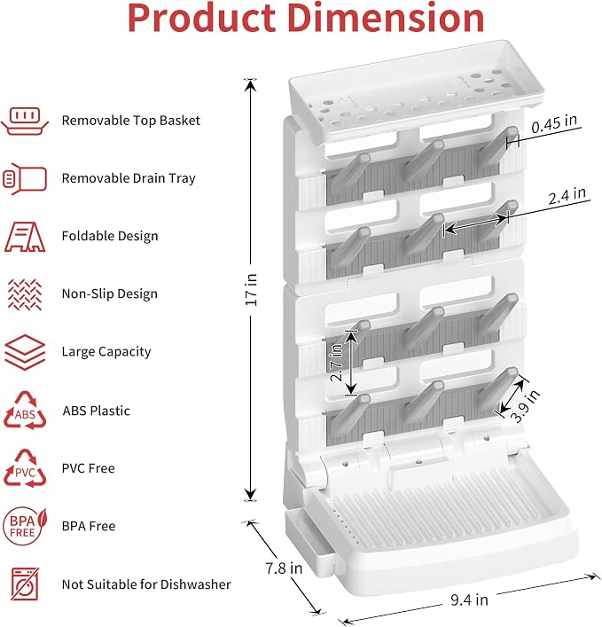 Baby Bottle Drying Rack for 12 Bottles, Space Saving Countertop Vertical - Image 2